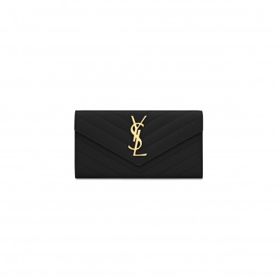 YSL CASSANDRE MATELASSÉ LARGE FLAP WALLET IN GRAIN DE POUDRE LEATHER 372264BOW011000 (19*11*3cm)