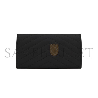 YSL CASSANDRE MATELASSÉ LARGE FLAP WALLET IN GRAIN DE POUDRE LEATHER 372264BOW011000 (19*11*3cm)