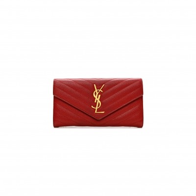 YSL CASSANDRE MATELASSÉ LARGE FLAP WALLET IN GRAIN DE POUDRE LEATHER 372264BOW016805 (19*11*3cm)