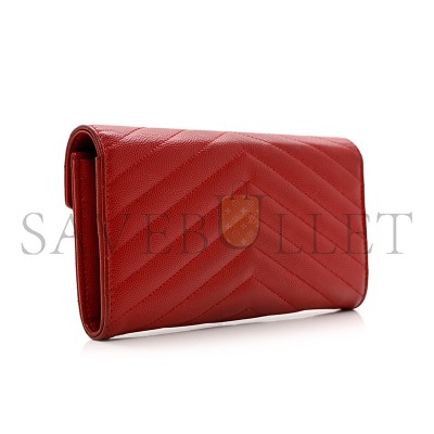YSL CASSANDRE MATELASSÉ LARGE FLAP WALLET IN GRAIN DE POUDRE LEATHER 372264BOW016805 (19*11*3cm)
