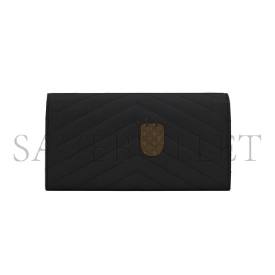 YSL CASSANDRE MATELASSÉ LARGE FLAP WALLET IN GRAIN DE POUDRE LEATHER 372264BOW021000 (19*11*3cm)