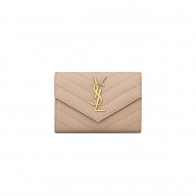 YSL CASSANDRE MATELASSÉ SMALL ENVELOPE WALLET IN GRAIN DE POUDRE LEATHER 414404BOW012721 (13.5*9.5*3cm)