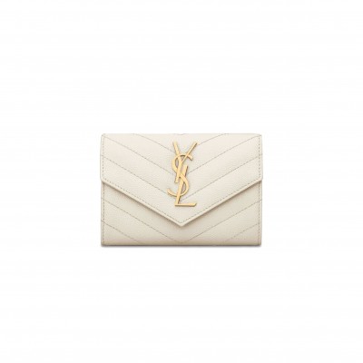 YSL CASSANDRE MATELASSÉ SMALL ENVELOPE WALLET IN GRAIN DE POUDRE LEATHER 414404BOW019207 (13.5*9.5*3cm)