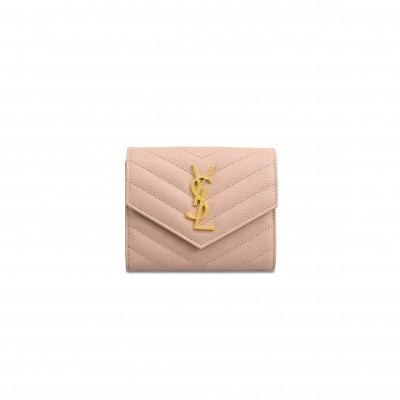 YSL CASSANDRE MATELASSÉ COMPACT TRI FOLD WALLET IN GRAIN DE POUDRE LEATHER 403943 (12.5*10*2.5cm)