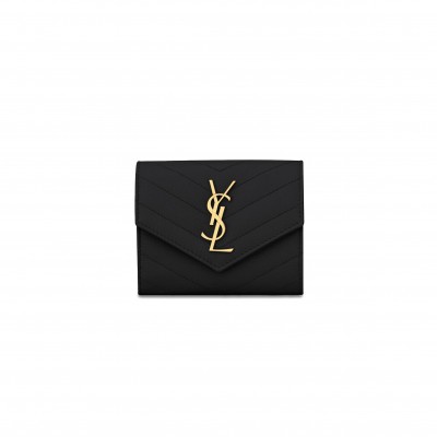 YSL CASSANDRE MATELASSÉ COMPACT TRI FOLD WALLET IN GRAIN DE POUDRE LEATHER 403943BOW011000 (12.5*10*2.5cm)