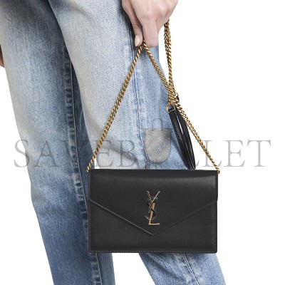 YSL CASSANDRE ENVELOPE CHAIN WALLET IN SMOOTH LEATHER 743050AAB4K1025 (19*12.5*3.5cm)