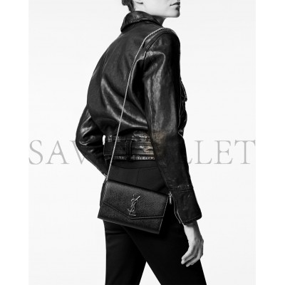 YSL UPTOWN CHAIN WALLET IN GRAIN DE POUDRE EMBOSSED LEATHER 6077881GF0J1000 (19*12*3cm)