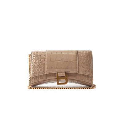 BALENCIAGA BROWN HOURGLASS CROCODILE-EFFECT LEATHER CROSS-BODY BAG  MATCHESFASHION US (19.4*11*4.8cm)