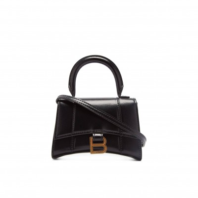 BALENCIAGA BLACK HOURGLASS MINI CROCODILE-EFFECT LEATHER BAG MATCHESFASHION US (12*8.5*4.3cm)