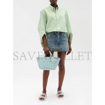 BALENCIAGA GREEN BISTRO XS WOVEN FAUX-LEATHER BASKET BAG MATCHESFASHION US (22*20*12.5cm)