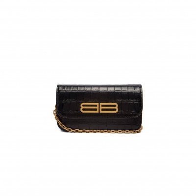 BALENCIAGA BLACK GOSSIP BB-PLAQUE CROCODILE-EFFECT CROSS-BODY BAG MATCHESFASHION US (19*9.9*5.5cm)