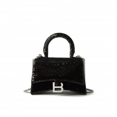 BALENCIAGA BLACK HOURGLASS XS SEQUINNED HANDBAG MATCHESFASHION US (19*12.1*7.6cm)
