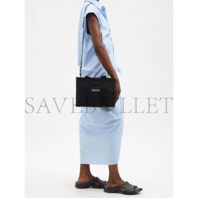 BALENCIAGA BLACK NEO NAVY M LEATHER-TRIMMED CANVAS TOTE BAG  MATCHESFASHION US (34.5*25.9*12.9cm)