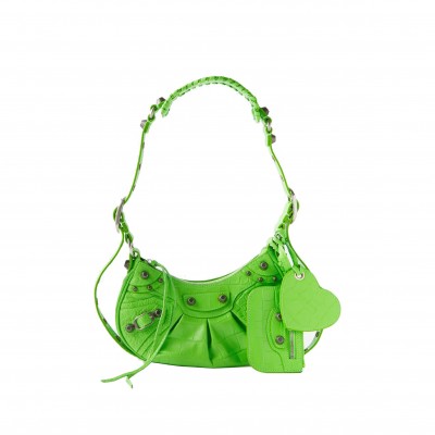 BALENCIAGA GREEN LE CAGOLE XS CROC-EFFECT LEATHER SHOULDER BAG MATCHESFASHION US (25*15.2*6cm)