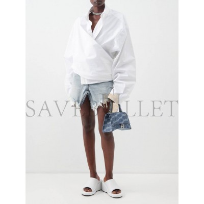 BALENCIAGA BLUE HOURGLASS MONOGRAMMED DENIM BAG MATCHESFASHION US (22.5*13.4*9.5cm)