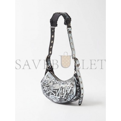 BALENCIAGA BLACK CAGOLE XS GRAFFITI-PRINT LEATHER SHOULDER BAG MATCHESFASHION US (25*12.1*7.1cm)