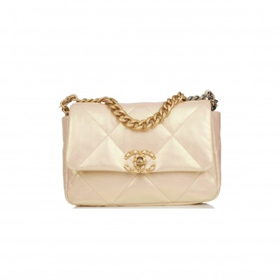 CHANEL MEDIUM 19 FLAP BAG ROSE IRIDESCENT CALFSKIN MIXED HARDWARE (25*16*9cm)