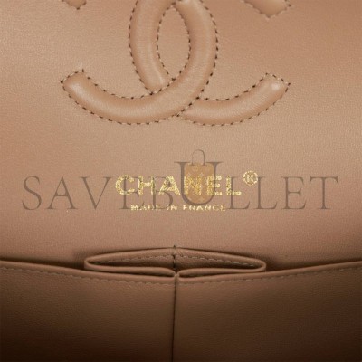 CHANEL SMALL CLASSIC DOUBLE FLAP DARK BEIGE CAVIAR LIGHT GOLD HARDWARE (23*13*6cm)