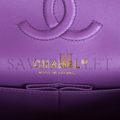 CHANEL SMALL CLASSIC DOUBLE FLAP PURPLE CAVIAR LIGHT GOLD HARDWARE (23*13*6cm)