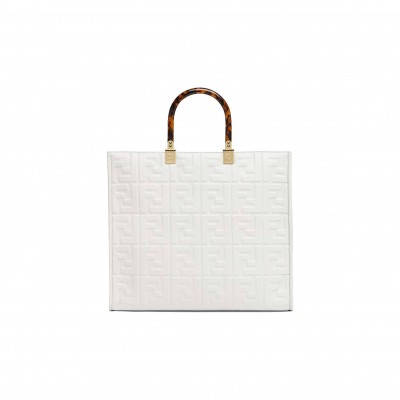 FENDI SUNSHINE MEDIUM - WHITE LEATHER SHOPPER 8BH386AMCVF0QVL (35*31*17cm)