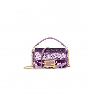 FENDI BAGUETTE MINI - PURPLE SEQUIN AND LEATHER BAG 8BS017AMP0F1JCO (20*13*5cm)