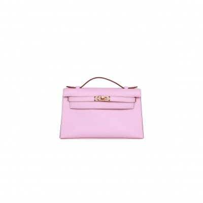 HERMES KELLY POCHETTE MAUVE SYLVESTRE SWIFT ROSE GOLD HARDWARE  (22*12*13cm)