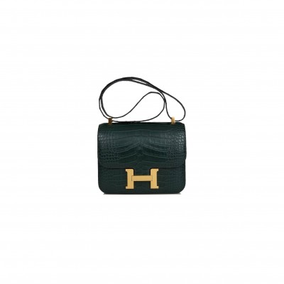 HERMES CONSTANCE 24 VERT FONCE MATTE ALLIGATOR GOLD HARDWARE (24cm)