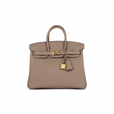 HERMES BIRKIN 25 GRIS TOURTERELLE TOGO GOLD HARDWARE HANDMADE (25cm)