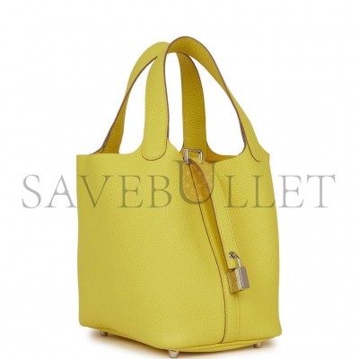 HERMES PICOTIN LOCK 18 LIME CLEMENCE PALLADIUM HARDWARE (18*13*18cm)