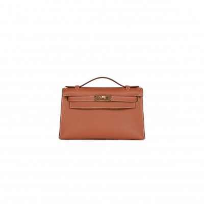 HERMES KELLY POCHETTE CHAI SWIFT PALLADIUM HARDWARE (22*12*13cm)