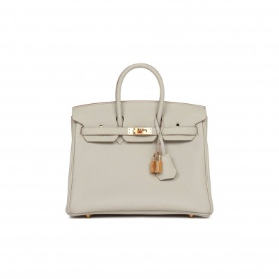 HERMES BIRKIN 25 GRIS PERLE TOGO GOLD HARDWARE HANDMADE (25*19*12cm)