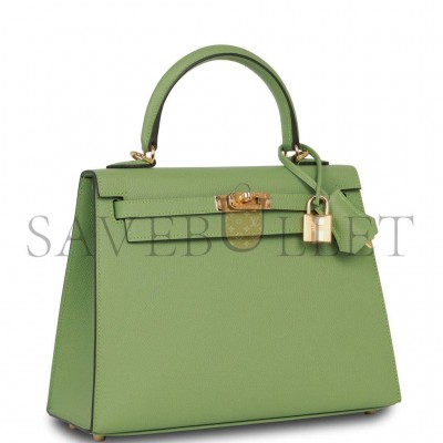 HERMES KELLY SELLIER 25 VERT CRIQUET EPSOM GOLD HARDWARE HANDMADE  (25*17*7cm)