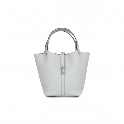 HERMES PICOTIN LOCK 22 BLEU PALE CLEMENCE PALLADIUM HARDWARE (22*21*18cm)