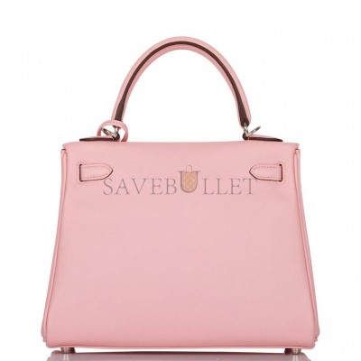 HERMES KELLY RETOURNE 25 ROSE SAKURA SWIFT PALLADIUM HARDWARE HANDMADE (25*17*7cm)