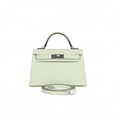 HERMES MINI KELLY SELLIER 20 VERT FIZZ EPSOM PALLADIUM HARDWARE (19*12*5.5cm)