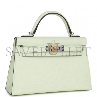 HERMES MINI KELLY SELLIER 20 VERT FIZZ EPSOM PALLADIUM HARDWARE (19*12*5.5cm)