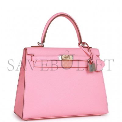 HERMES KELLY SELLIER 25 ROSE CONFETTI EPSOM PALLADIUM HARDWARE  (25*17*7cm)