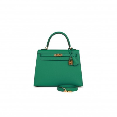 HERMES KELLY SELLIER 25 VERT VERTIGO EPSOM GOLD HARDWARE HANDMADE  (25*17*7cm)