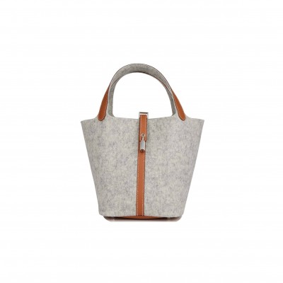 HERMES PICOTIN LOCK 22 GRIS CLAIR FEUTRE AND BARENIA PALLADIUM HARDWARE (22*21*18cm)