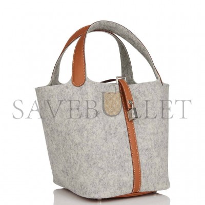 HERMES PICOTIN LOCK 22 GRIS CLAIR FEUTRE AND BARENIA PALLADIUM HARDWARE (22*21*18cm)