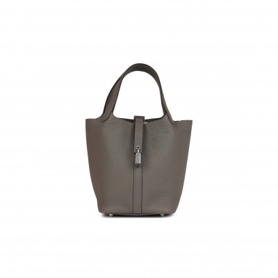 HERMES PICOTIN LOCK 18 GRIS MEYER CLEMENCE PALLADIUM HARDWARE (18*13*18cm)