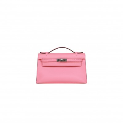 HERMES MINI KELLY POCHETTE ROSE D'ETE SWIFT PALLADIUM HARDWARE  (22*14*7cm)