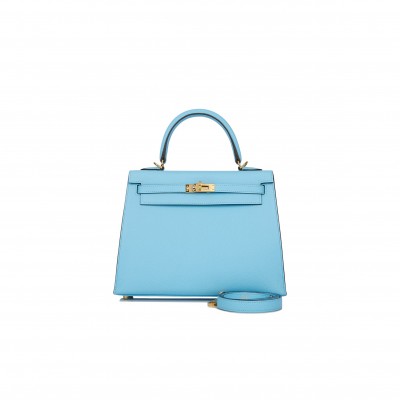 HERMES KELLY SELLIER 25 CELESTE EPSOM GOLD HARDWARE (25*17*7cm)