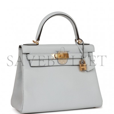 HERMES KELLY RETOURNE 28 BLEU PALE CLEMENCE GOLD HARDWARE (28*22*10cm)