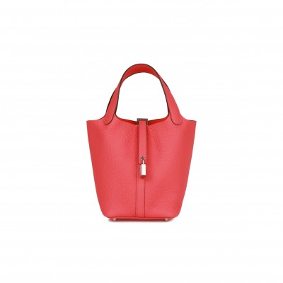 HERMES PICOTIN LOCK 18 ROSE TEXAS CLEMENCE PALLADIUM HARDWARE (18*13*18cm)