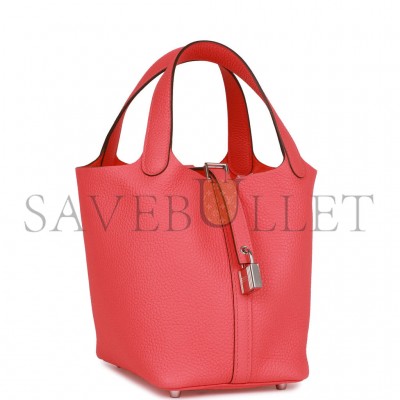 HERMES PICOTIN LOCK 18 ROSE TEXAS CLEMENCE PALLADIUM HARDWARE (18*13*18cm)