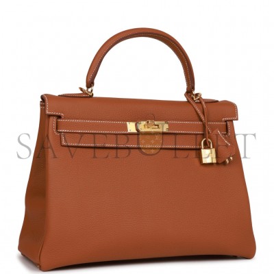 HERMES KELLY RETOURNE 32 GOLD TOGO GOLD HARDWARE  (32*23*10.5cm)