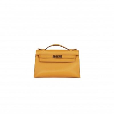 HERMES KELLY POCHETTE JAUNE AMBRE SWIFT GOLD HARDWARE  (22*12*13cm)