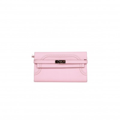 HERMES GHILLIES KELLY WALLET ROSE SAKURA SWIFT PALLADIUM HARDWARE (20cm)
