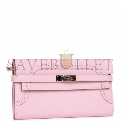 HERMES GHILLIES KELLY WALLET ROSE SAKURA SWIFT PALLADIUM HARDWARE (20cm)